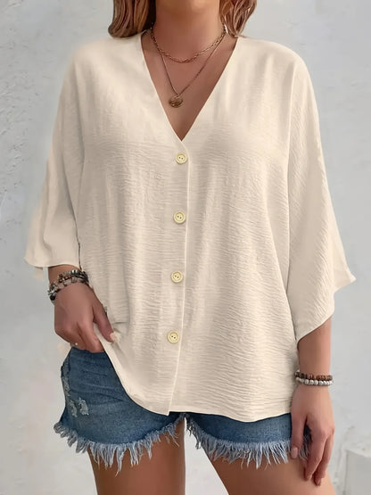 Plus Size Dame T-shirt med V-hals