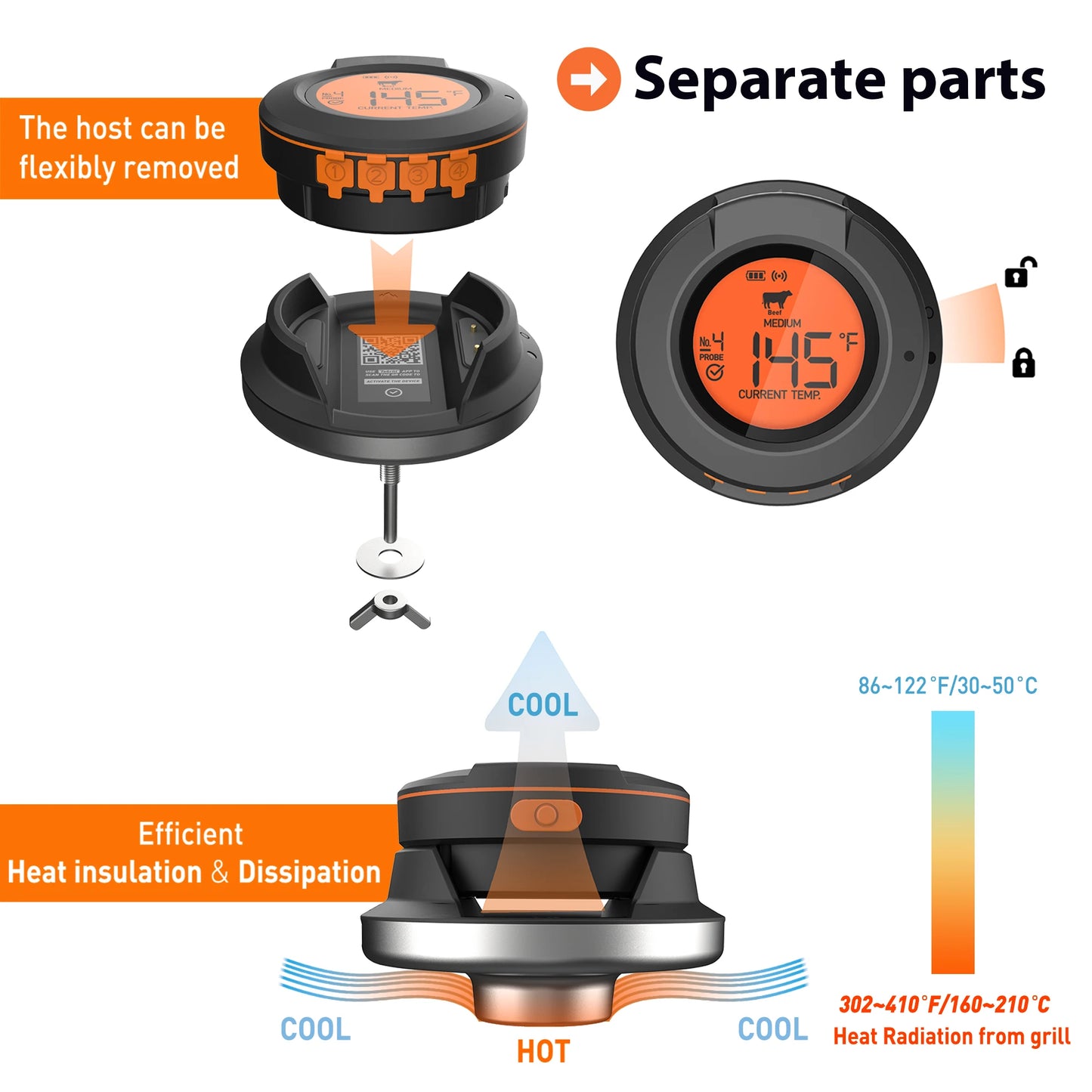 Smart Bluetooth Stegetermometer til Grill, Rygeovn og Ovn – med App-styring