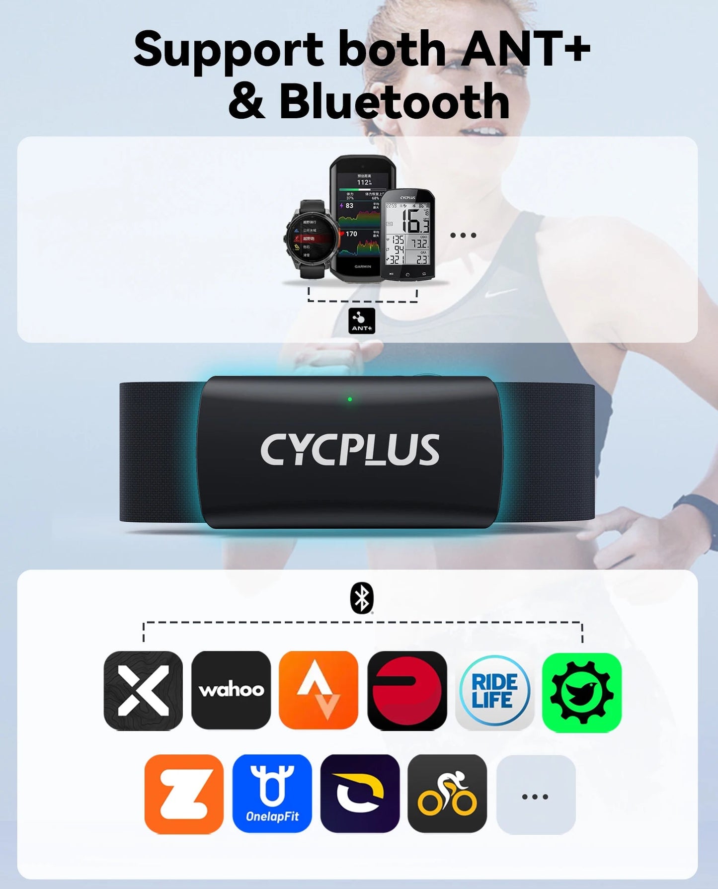 Smart GPS-Cykelcomputer med Hastighedsmåling og Medfølgende ANT+/Bluetooth-Pulsbælte til Komplet Præstationsovervågning