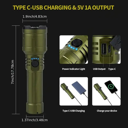 3-i-1 Genopladelig Lommelygte, Lighter & Powerbank