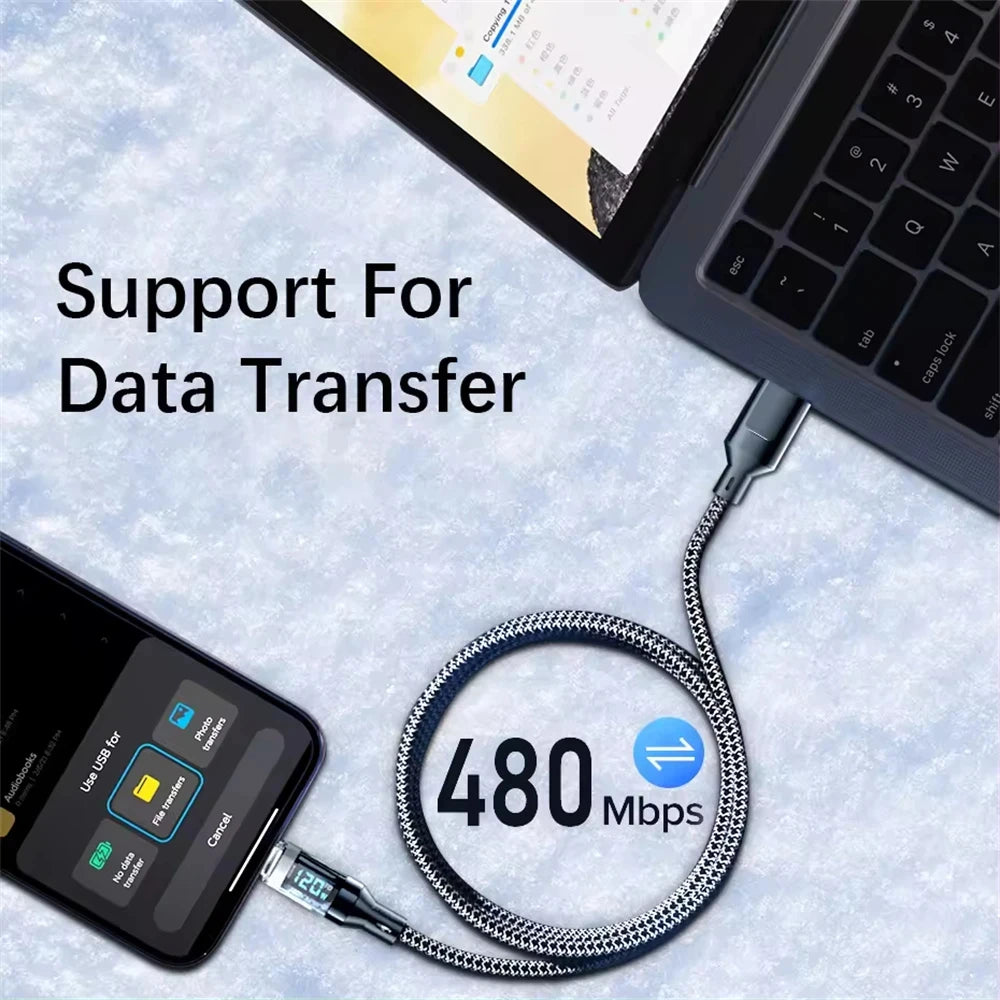 120W USB-C Hurtigopladningskabel med LED-Display