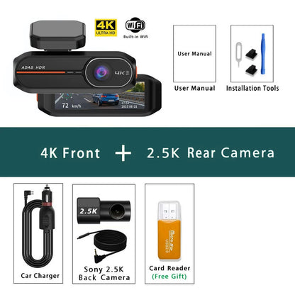 4K WiFi Dashcam med Front- og Bagkamera