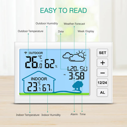 Trådløs Indendørs Udendørs Vejrstation med Ur