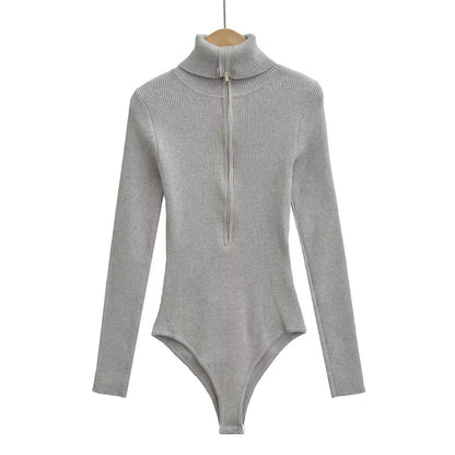 Langærmet Ribbet Bodystocking til Kvinder med Lynlås