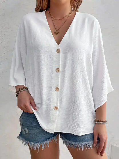 Plus Size Dame T-shirt med V-hals