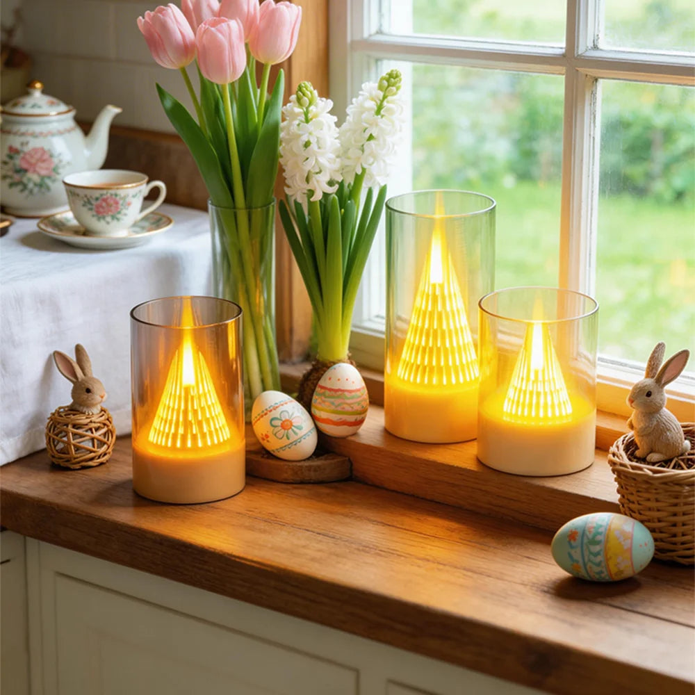 3 Stk. Flammefri LED-Stearinlys med Flammeeffekt