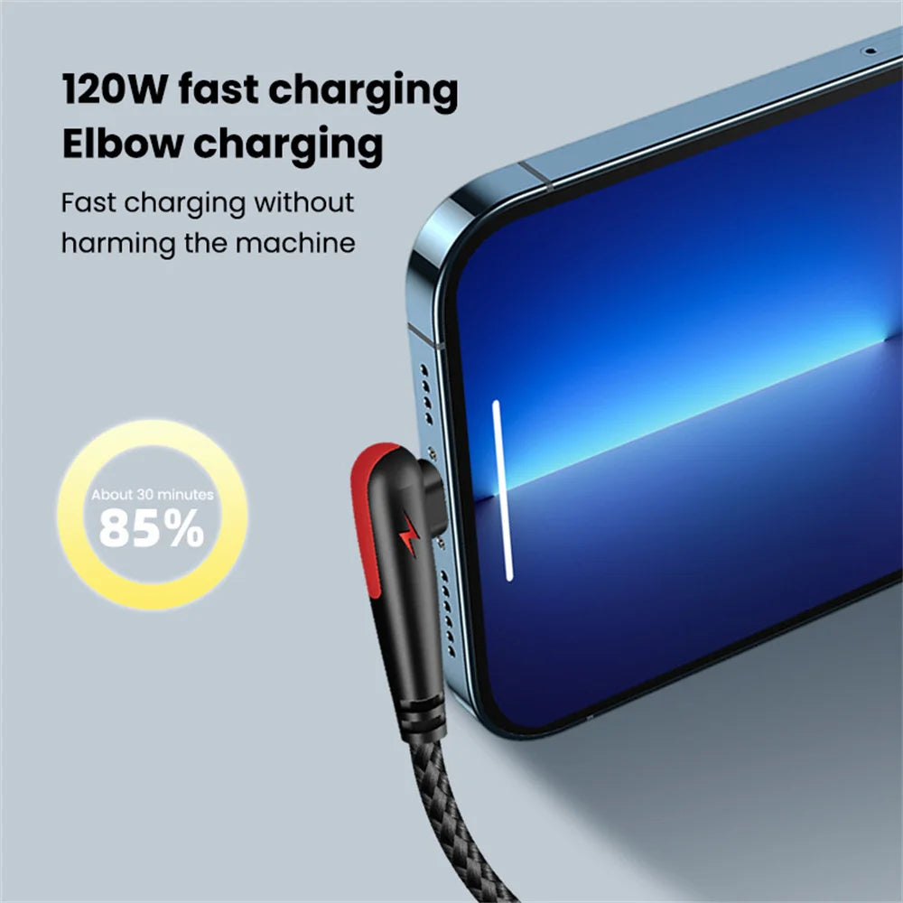90 Graders USB-C Hurtigopladningskabel 120W