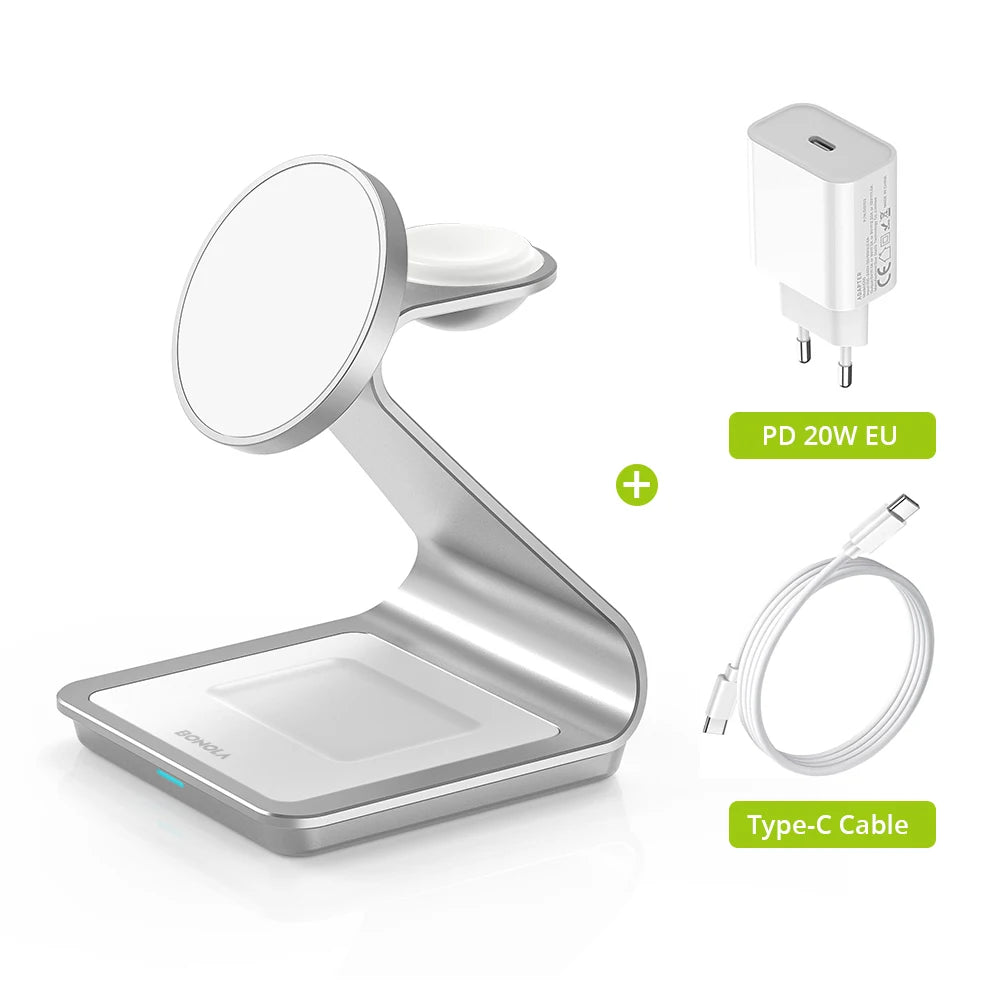 3-i-1 Trådløs Opladningsstation til iPhone, Apple Watch og AirPods