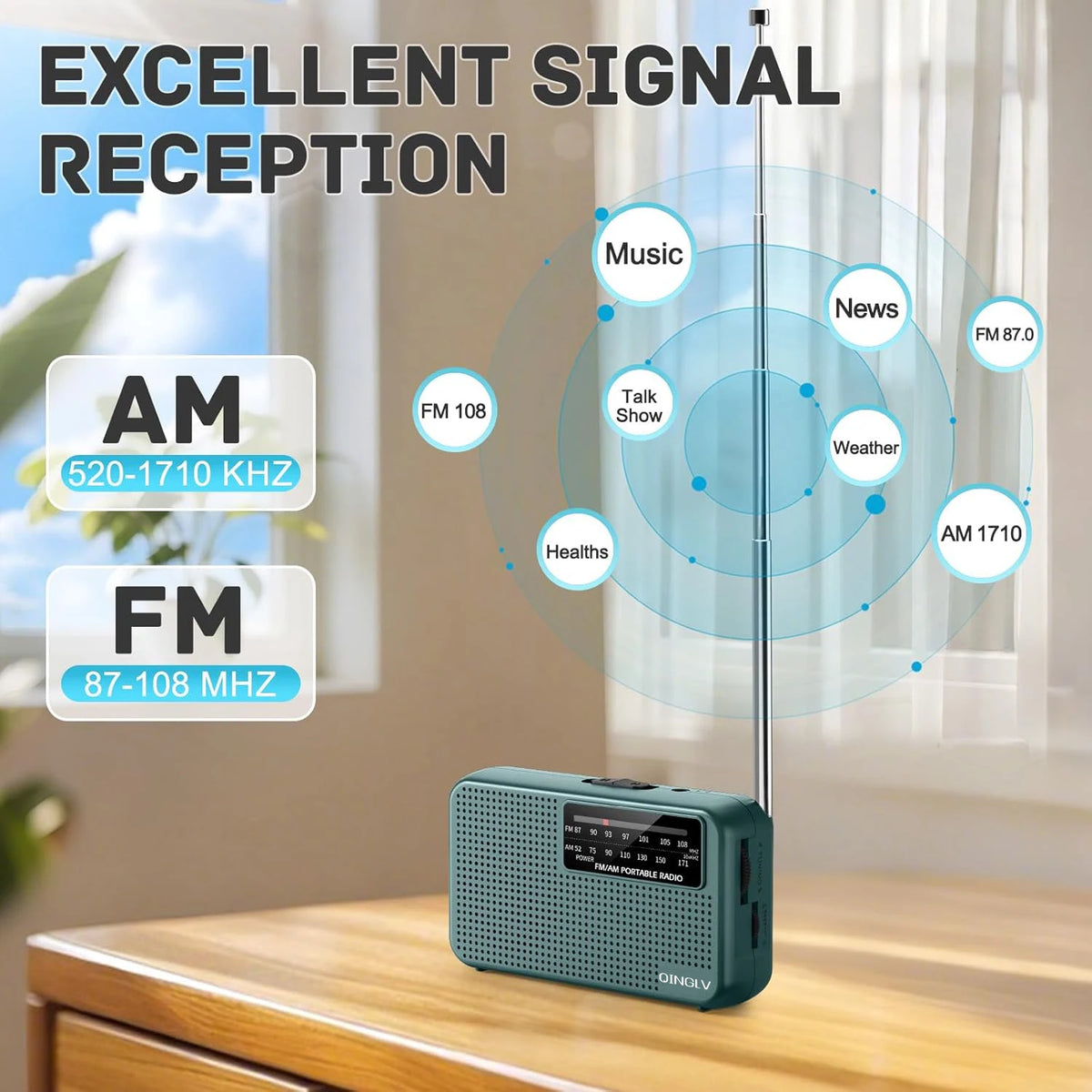 Mini Bærbar AM/FM-Radio med Hovedtelefonstik