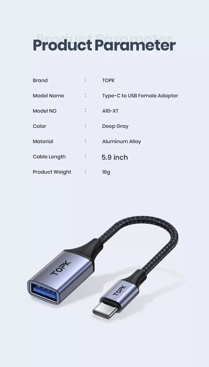 Type C til USB Hun-Adapterkabel