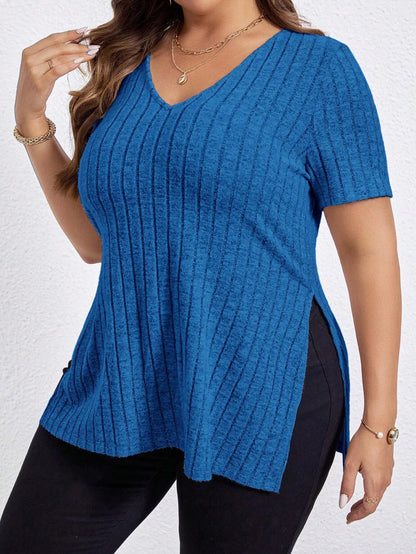 Plus Size Dametop med Løs Pasform og V-Hals