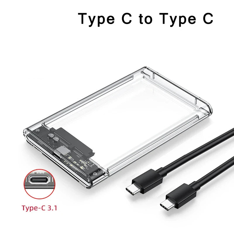 Gennemsigtigt 2,5” HDD SSD USB-C-Kabinet