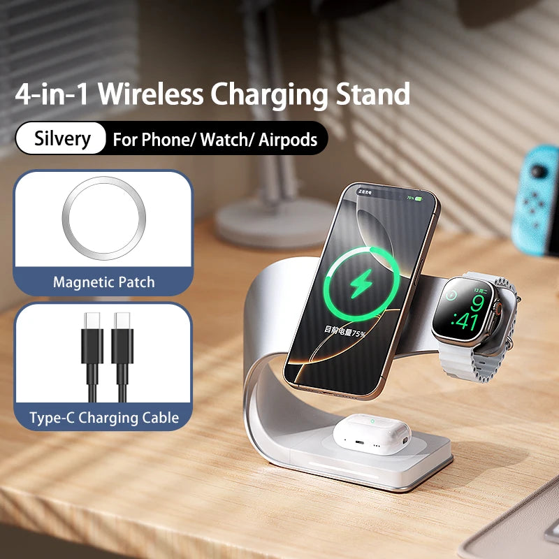 15W 4-i-1 Magnetisk Trådløs Opladningsstation