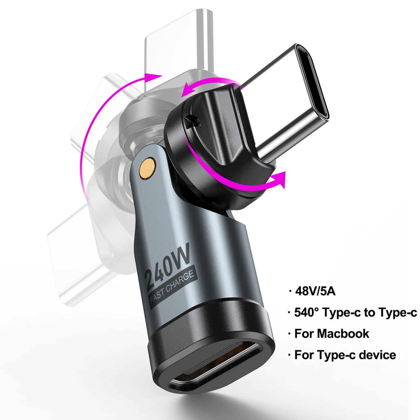 PD240W 540° Roterende USB-C Hurtig Opladningsadapter