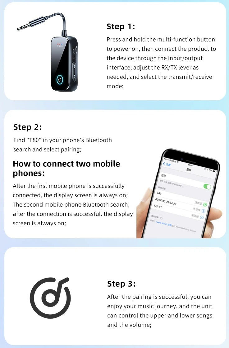2-i-1 Bluetooth Transmitter og Receiver med AUX