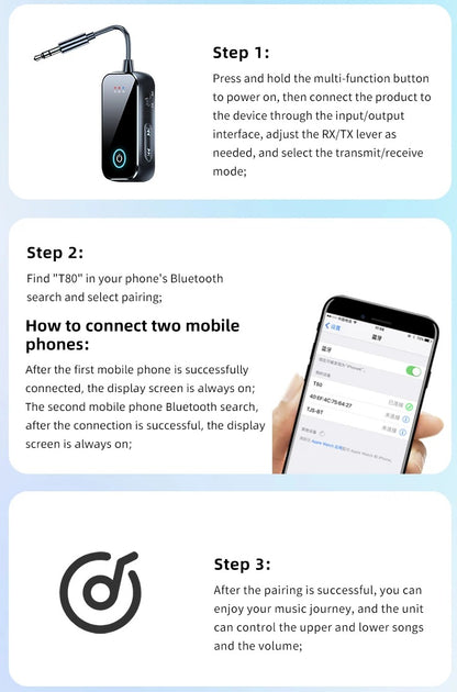 2-i-1 Bluetooth Transmitter og Receiver med AUX