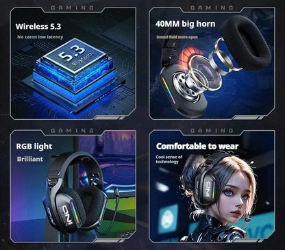 Trådløst Gaming Headset med 3 Tilstande og HD-mikrofon