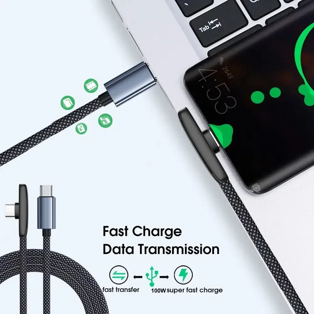 100W USB-C-Kabel med 90° Vinkel til Hurtig Opladning