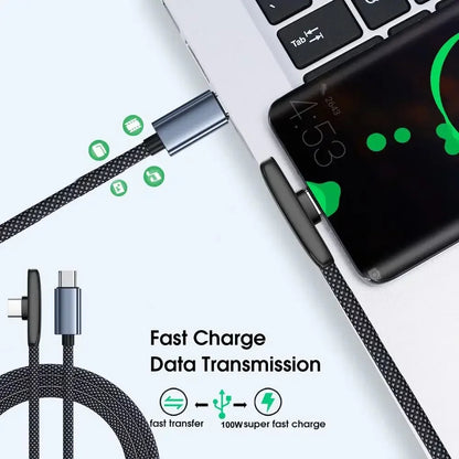 100W USB-C-Kabel med 90° Vinkel til Hurtig Opladning