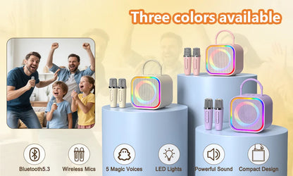 Mini Bluetooth Karaoke Højttaler til Børn med 2 Mikrofoner