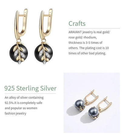 Sort Perle Øreringe med Gulddetalje