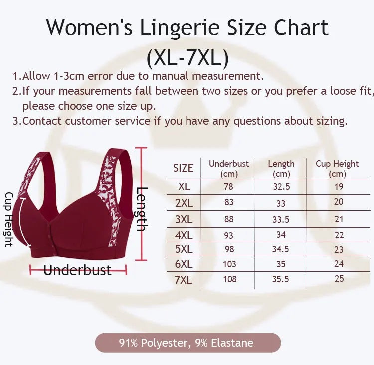 Plus Size Komfort-BH uden Bøjle med Lukning Foran