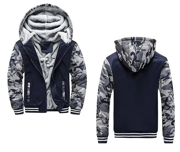 Herre Tyk Fleece Vinterjakke med Hætte