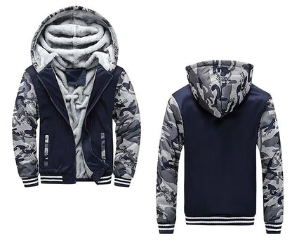 Herre Tyk Fleece Vinterjakke med Hætte