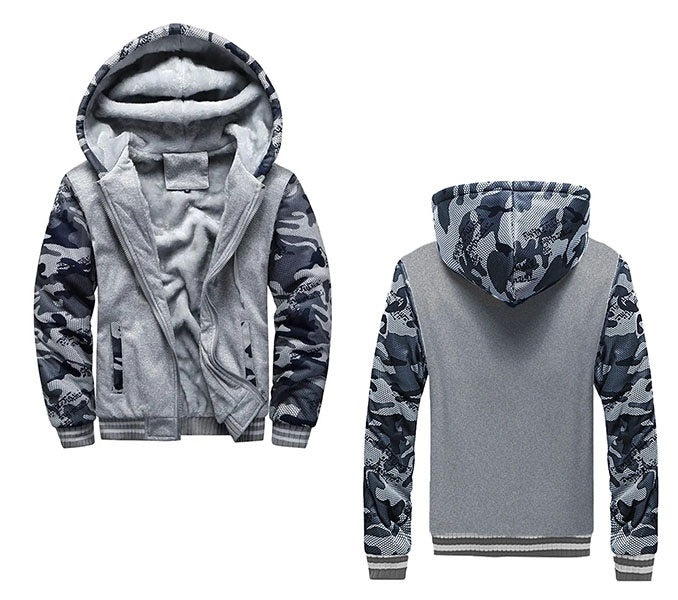 Herre Tyk Fleece Vinterjakke med Hætte