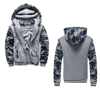 Herre Tyk Fleece Vinterjakke med Hætte