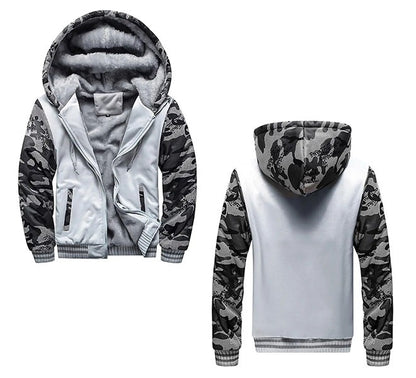 Herre Tyk Fleece Vinterjakke med Hætte