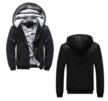 Herre Tyk Fleece Vinterjakke med Hætte