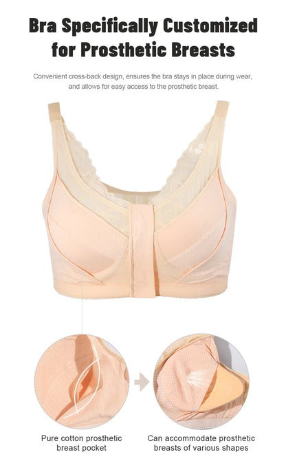 Justerbar Bomulds Mastektomi Bh med Lomme