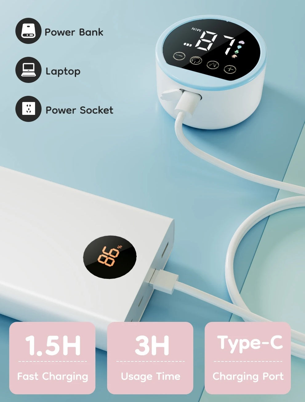 Bærbar Håndfri Elektrisk Brystpumpe