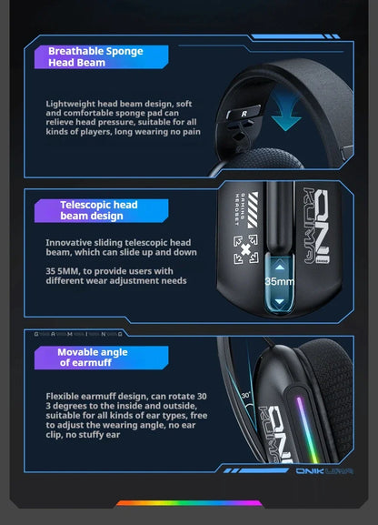 Trådløst Gaming Headset med 3 Tilstande og HD-mikrofon