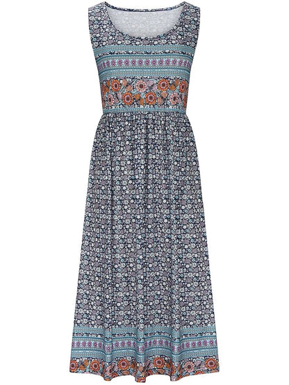Ærmeløs Midikjole til Kvinder med Blomsterprint og Lommer