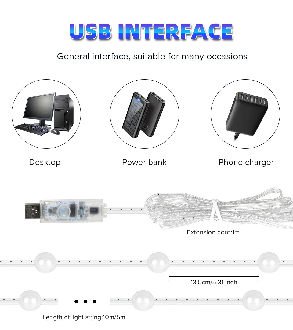 RGB USB Lyskæde med Fjernbetjening