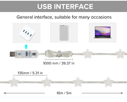 RGB USB Lyskæde med Fjernbetjening