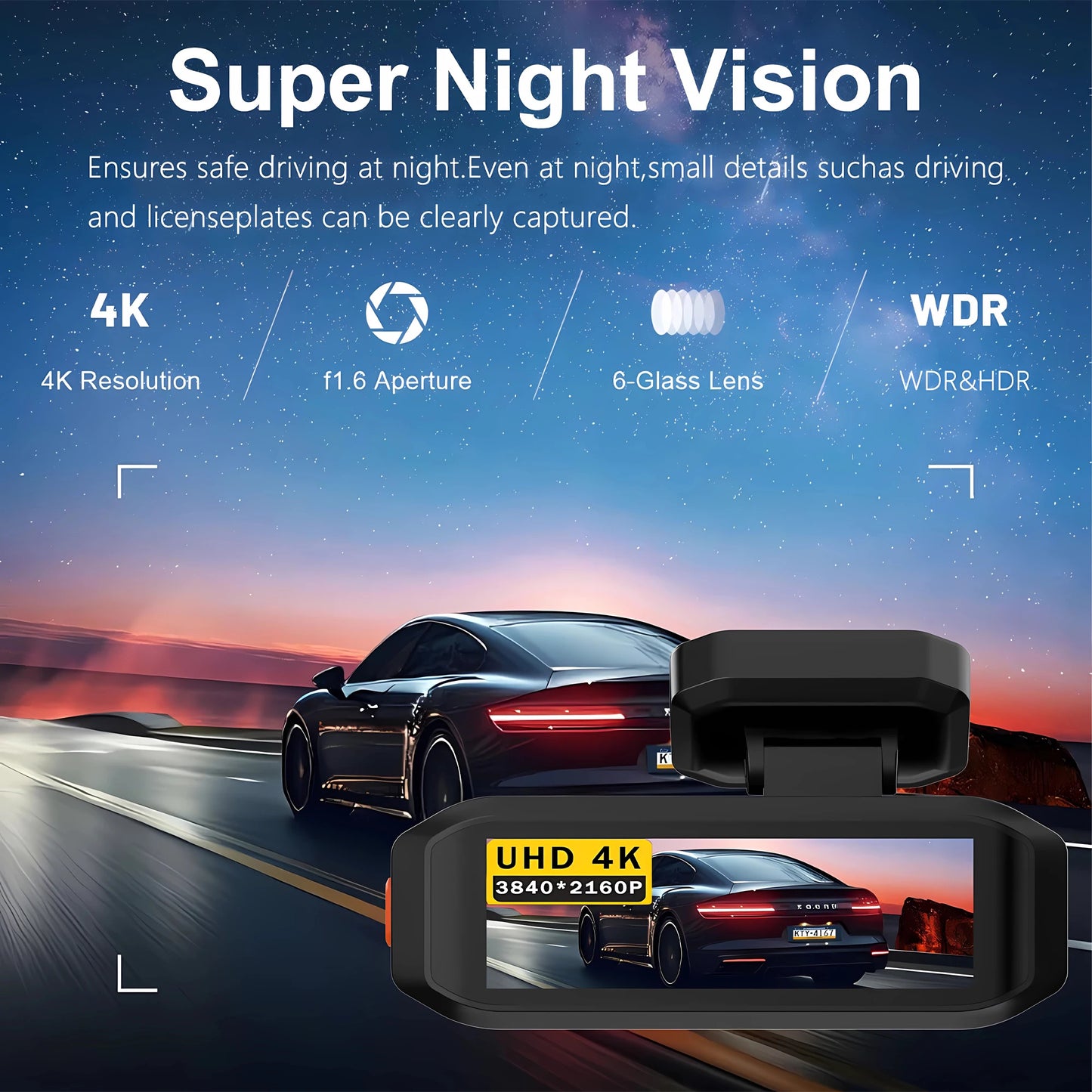 4K WiFi Dashcam med Front- og Bagkamera