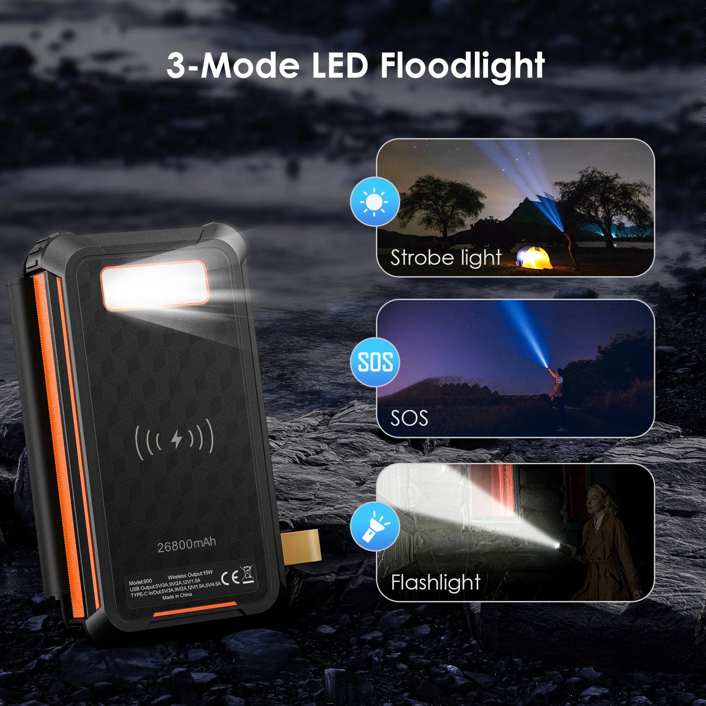 Foldbar Solcelle Powerbank til Camping og Udendørs Brug