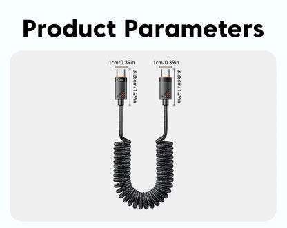 100W USB-C Spiralkabel til Bil med Hurtig Opladning