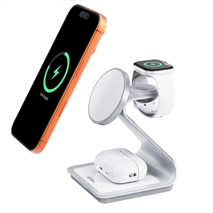 3-i-1 Trådløs Opladningsstation til iPhone, Apple Watch og AirPods