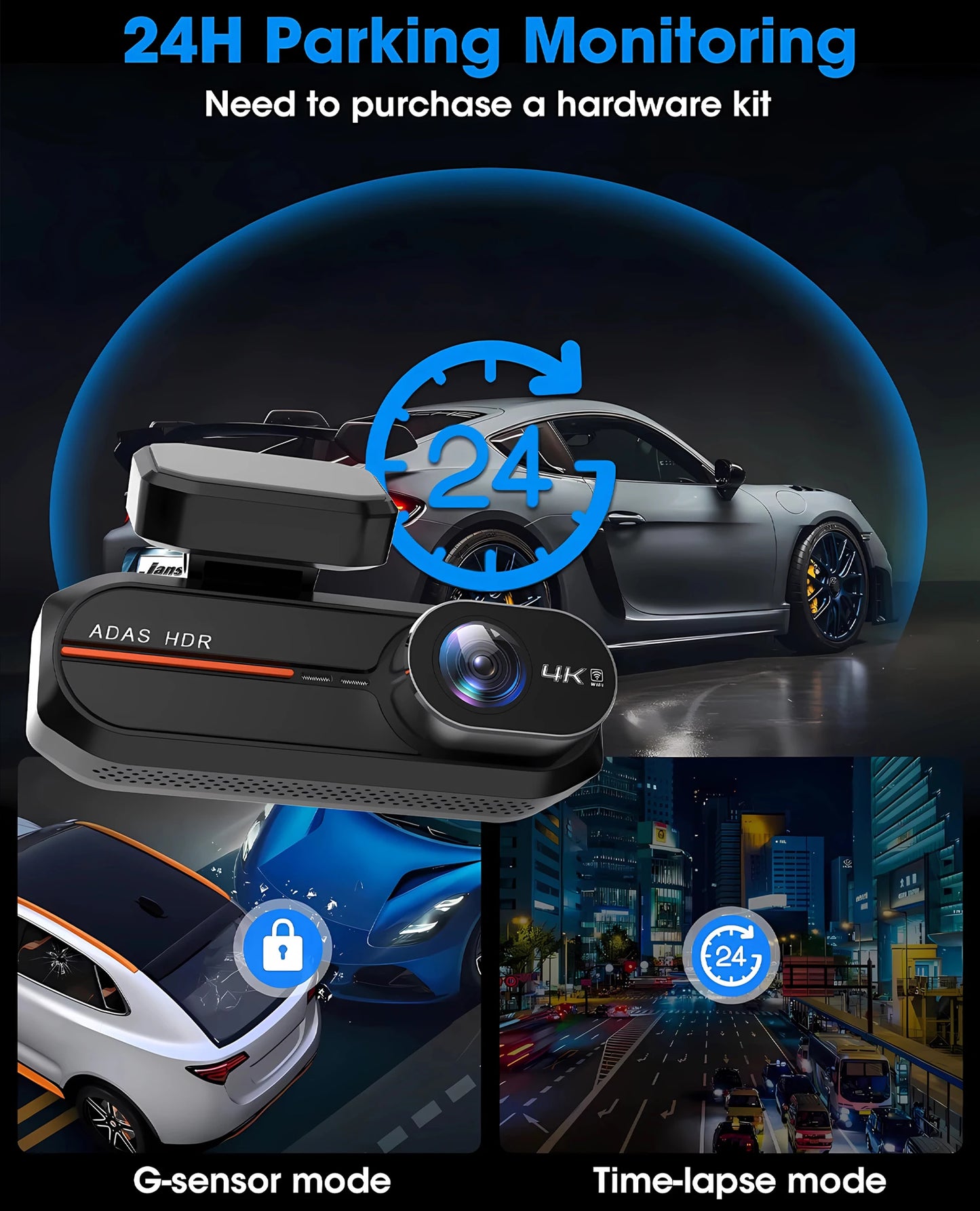 4K WiFi Dashcam med Front- og Bagkamera
