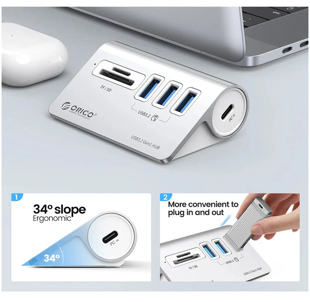 USB C Hub med PD60W Opladning og Flere Porte