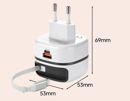 65W USB-C Hurtigoplader med Udtrækkeligt Kabel