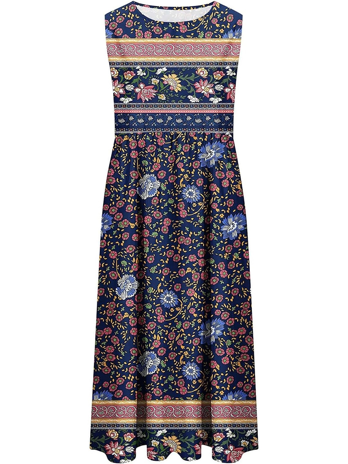 Ærmeløs Midikjole til Kvinder med Blomsterprint og Lommer