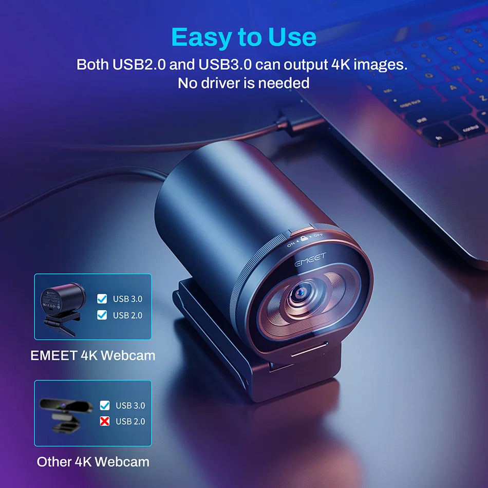 4K Autofokus Webcam med Mikrofon