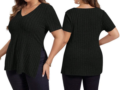 Plus Size Dametop med Løs Pasform og V-Hals