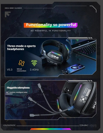 Trådløst Gaming Headset med 3 Tilstande og HD-mikrofon