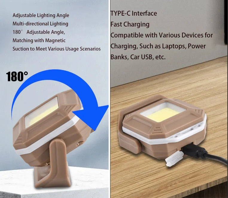 Mini Genopladelig LED-arbejdslampe Vandtæt Magnetisk
